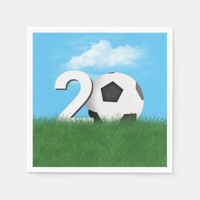 20th Birthday Soccer Ball In Green Grass Napkins (Front)