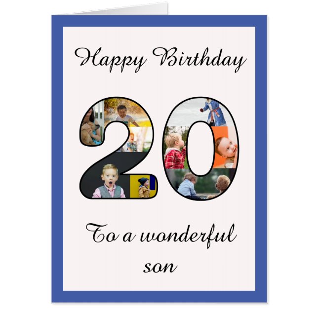 20th Birthday Son 9 Photo Collage Template Huge Card (Front)