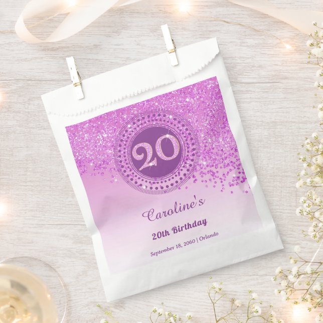 20th Birthday | Sparkling Pink Gold Glitter Favor Bag (Clipped)