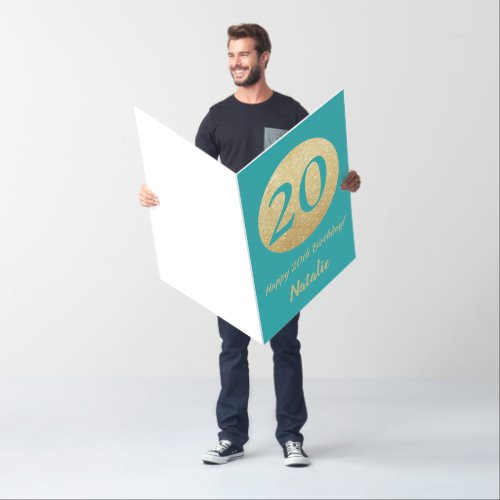 20th Birthday Teal Gold Glitter Extra Large Jumbo