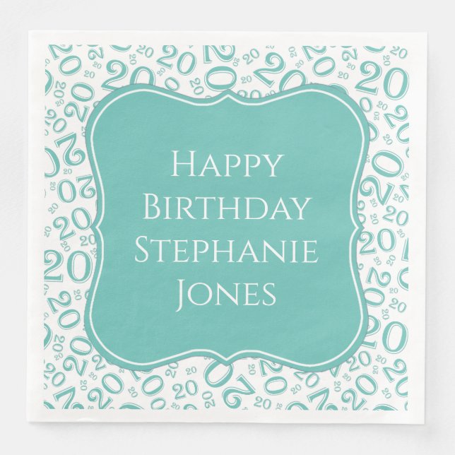 20th Birthday Teal/White Bracket Number Pattern Paper Dinner Napkins (Front)