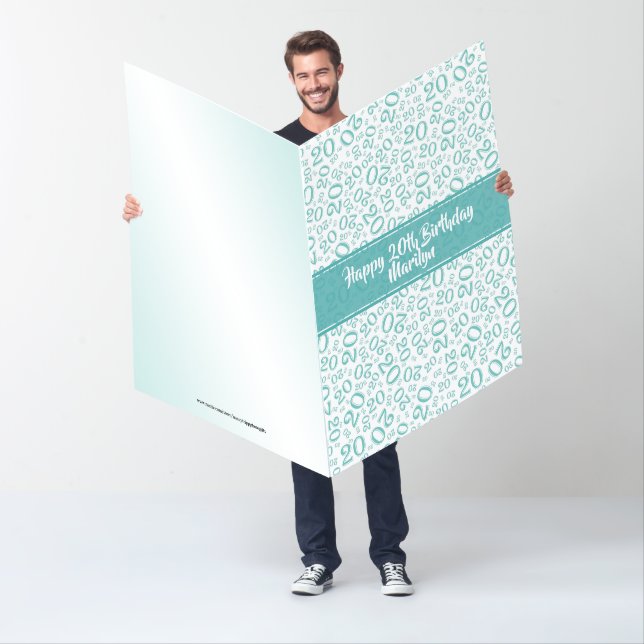 20th Birthday Teal/White Number Pattern Jumbo Card (In Situ)