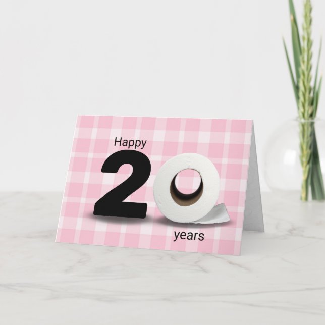 20th birthday toilet paper roll on plaid card (Front)