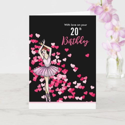 20th Birthday Wishes Ballerina Pink Dress  Card