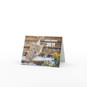 20th Birthday with Cute Kitten in a Bubble Bath Card