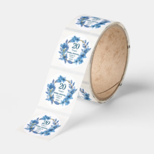20th Blue Floral China Wedding Anniversary Classic Round Sticker