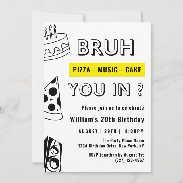 20th Bruh, You in Birthday Teen Boy Funny Invitation (Front)