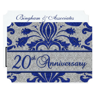 20th Business Anniversary Vintage Blue and Silver Invitation