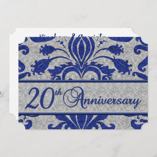 20th Business Anniversary Vintage Blue and Silver Invitation