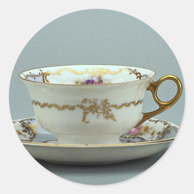 20th century tea cup and saucer, Bavaria, Germany Classic Round Sticker (Front)