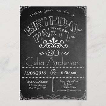 20th Chalkboard Birthday Celebration Invitation by Fanattic at Zazzle