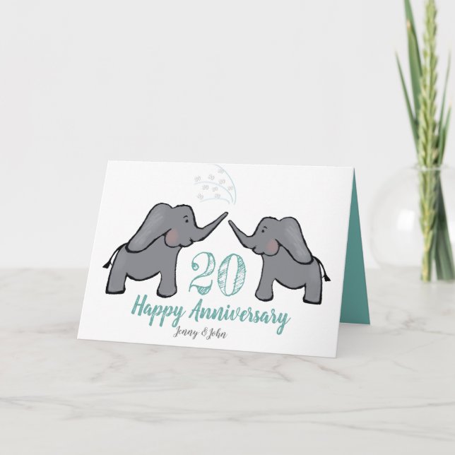 20th china wedding anniversary cute elephant card (Front)