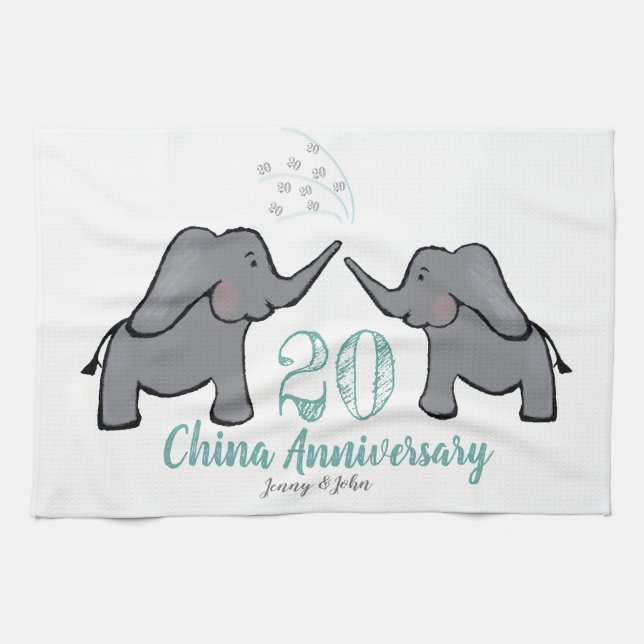 20th china wedding anniversary cute elephant kitchen towel (Horizontal)