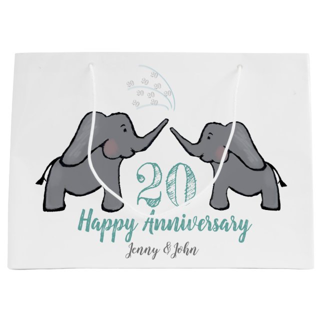 20th china wedding anniversary cute elephant large gift bag (Front)