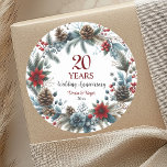 20th China Wedding Anniversary Elegant Winter Classic Round Sticker