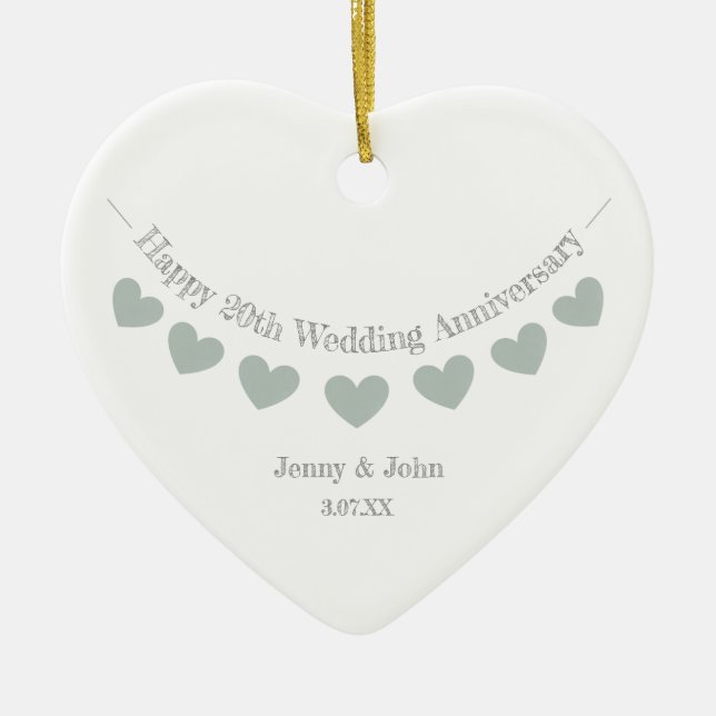 20th china wedding anniversary heart bunting ceramic ornament (Front)