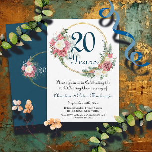 20th China Wedding Anniversary Roses Gold Frame Invitation