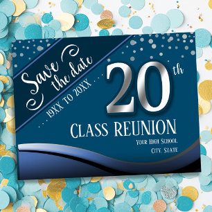 20th Class Reunion Elegant Blue Announcement Postcard
