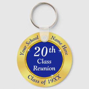 20th Class Reunion Gifts. Royal Blue, Gold, White Keychain