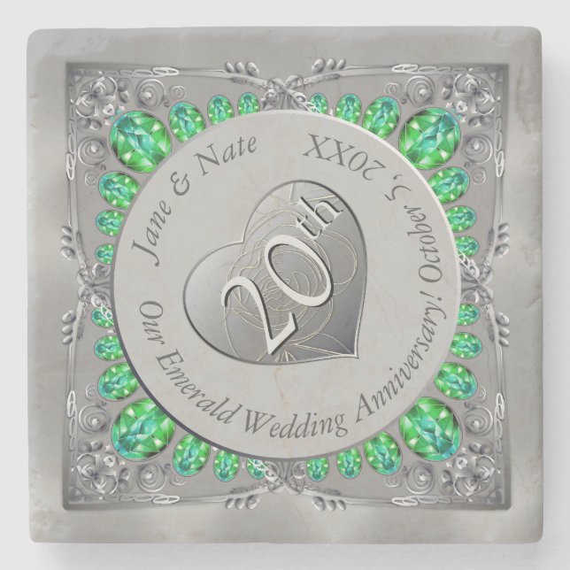20th Emerald Anniversary Stone Coaster (Front)