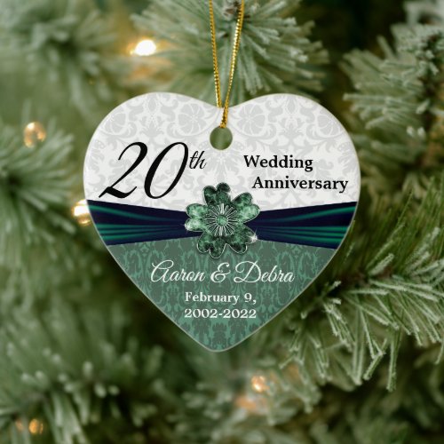 20th Emerald Damask Wedding Anniversary _Custom Ceramic Ornament