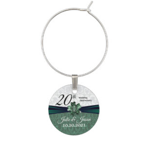 20th Emerald Damask Wedding Anniversary Design Wine Charm