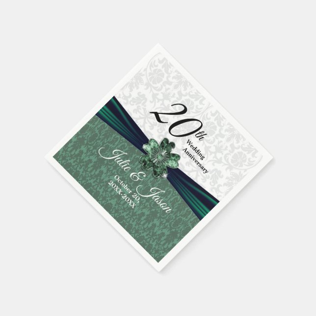 20th Emerald Damask Wedding Anniversary Napkins (Corner)