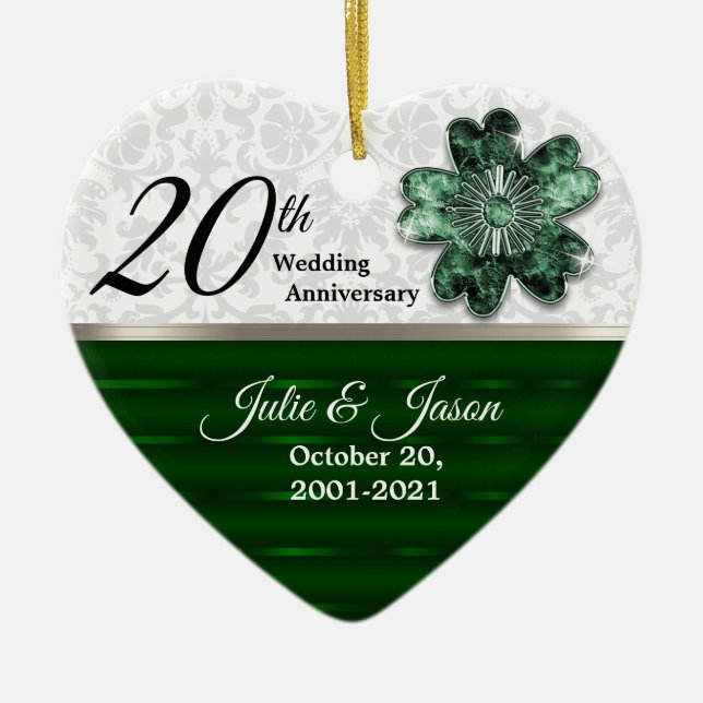 20th Emerald Green Jewel Ceramic Ornament (Front)