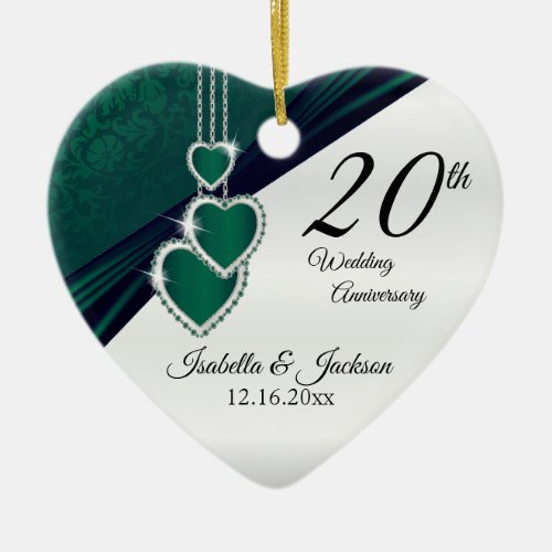 20th Emerald Green Wedding Anniversary Ceramic Ornament