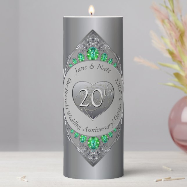 20th Emerald Image Anniversary Pillar Candle (In Situ)
