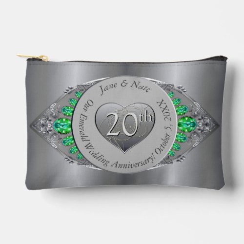 20th Emerald  Platinum Wedding Anniversary Accessory Pouch