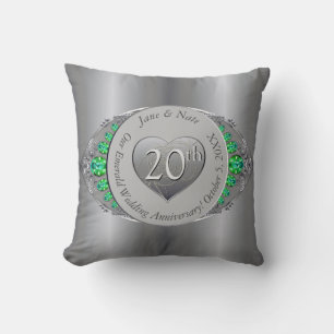 20th Emerald & Platinum Wedding Anniversary  Throw Pillow