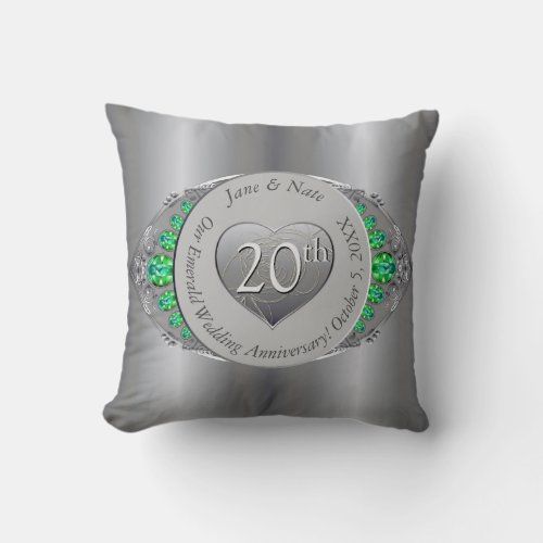 20th Emerald  Platinum Wedding Anniversary  Throw Pillow