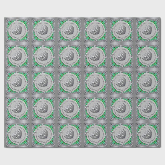 20th Emerald Platinum Wedding Anniversary Wrapping Paper (Seam)