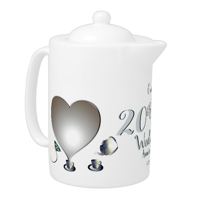 20th Emerald Porcelain Wedding Anniversary 1 Photo Teapot (Left)