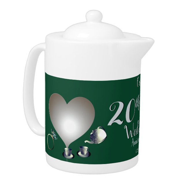 20th Emerald Porcelain Wedding Anniversary 1 Photo Teapot (Left)