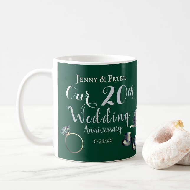 20th Emerald Porcelain Wedding Anniversary Coffee Mug (With Donut)