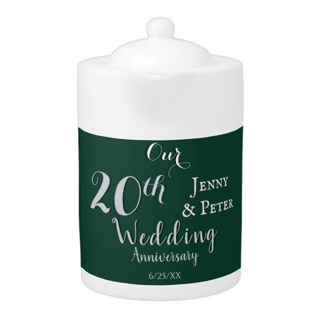 20th Emerald Porcelain Wedding Anniversary Teapot (Front)