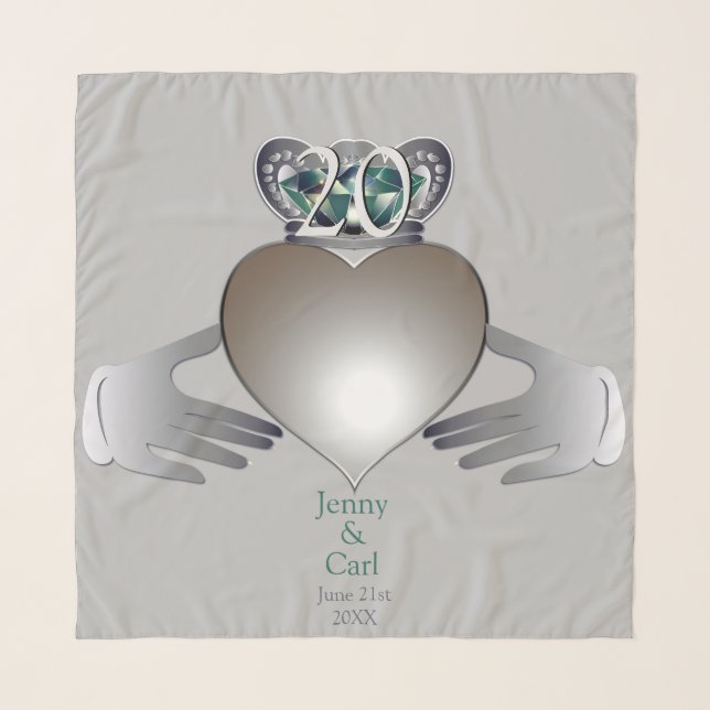 20th Emerald Wedding Anniversary Claddaugh Photo  Scarf (Front)