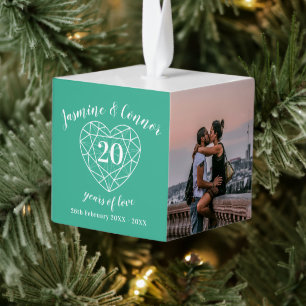 20th Emerald Wedding Anniversary custom photo Cube Ornament