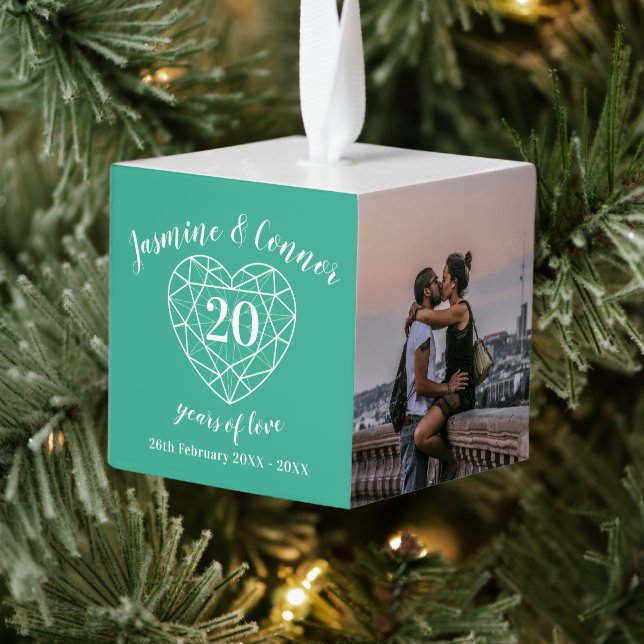 20th Emerald Wedding Anniversary custom photo Cube Ornament (Tree)