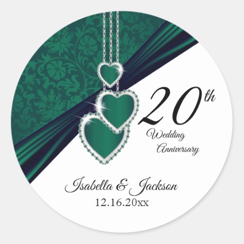 20th Emerald Wedding Anniversary Design Classic Round Sticker