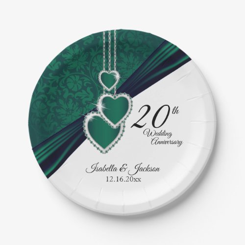 20th Emerald Wedding Anniversary Design Paper Plates