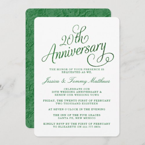 20th Emerald Wedding Anniversary Invitations