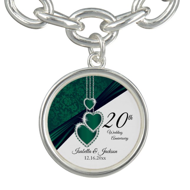 20th Emerald Wedding Anniversary Keepsake Charm Bracelet (Design)