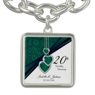 20th Emerald Wedding Anniversary Keepsake Charm Bracelet