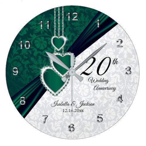 20th Emerald Wedding Anniversary Keepsake Large Clock