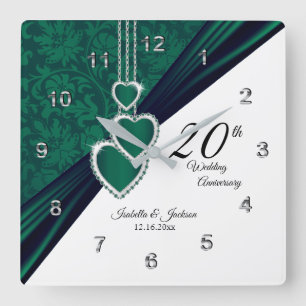 20th Emerald Wedding Anniversary Keepsake Square Wall Clock