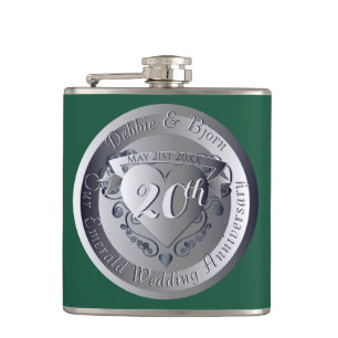 20th Emerald Wedding Anniversary Medallion Flask