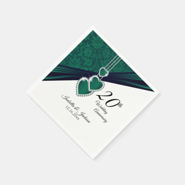 20th Emerald Wedding Anniversary Paper Napkins (Corner)